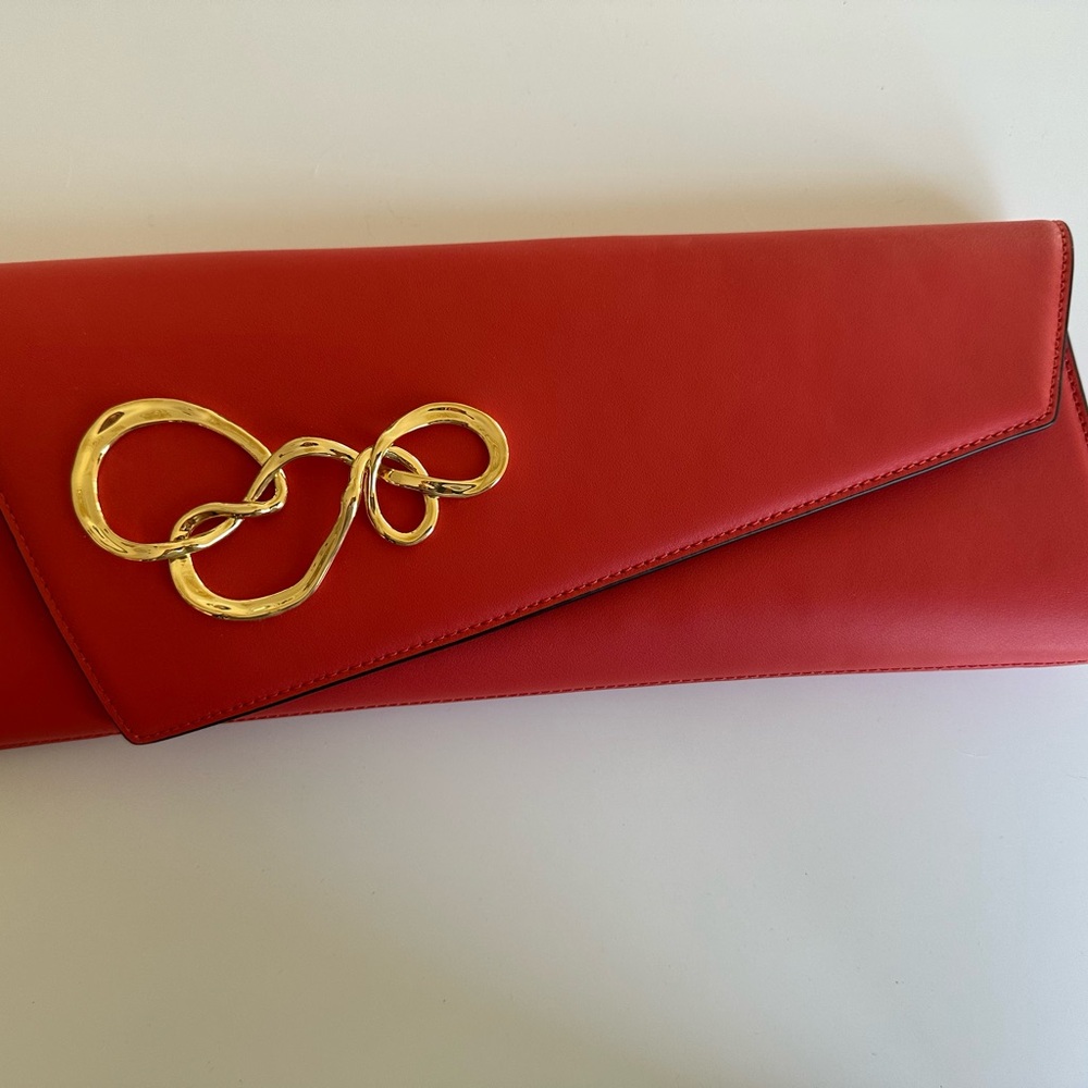 ALEXIS BITTAR - NEW Elegant Red Leather Clutch with Gold Accent